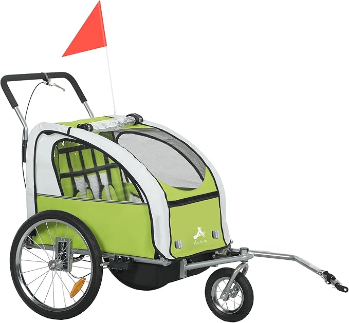 Aosom Elite 360 Swivel Bike Trailer for Kids Double Child Two-Wheel Bicycle Cargo Trailer with 2 Security Harnesses