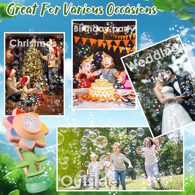 Sunflower Bubble Machine for Kids Automatic Flower Bubble Toy with Colorful Lighting for Toddlers Handheld 20000+Bubbles 3 Modes Fun Swing Dance Bubble Maker Blower Blaster Outdoor Toys Type-C Blue