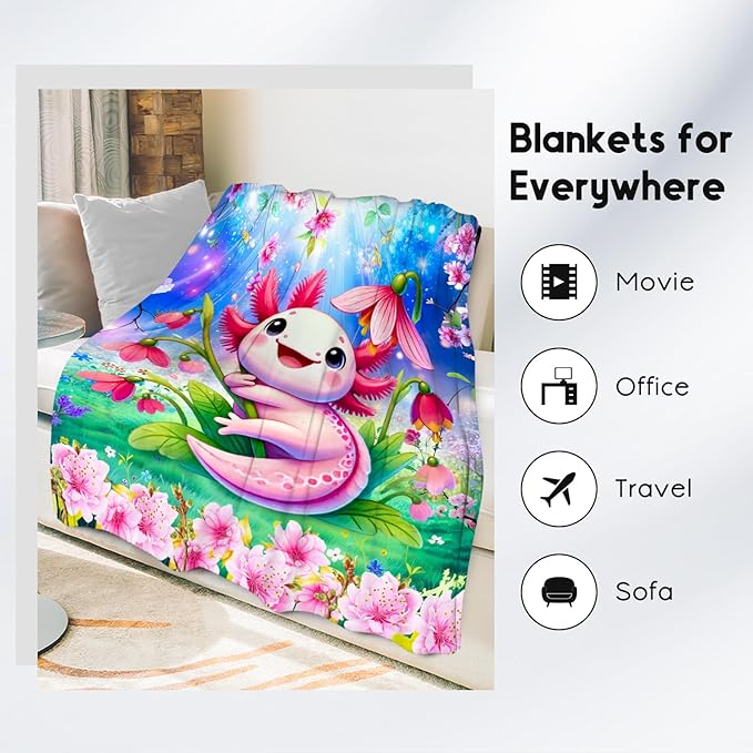 Girls Blanket, Axolotl Blanket for Girls, Gifts for Toddler Kids, Cute Flannel Throw for Women, 60"x80"