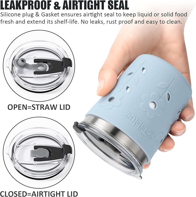 Tiblue Kids & Toddler Cups, 4 Pack 8oz Spill Proof Stainless Steel Tumblers with Leak Proof Lids, Silicone Straw with Stopper & Sleeve, BPA FREE Snack Smoothie Drinking Cup for Baby Girls Boys