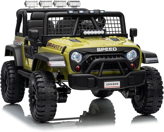 24V Ride on Car for Kids, 2 Seater Electric Truck with Parent Remote Control, Spring Suspension, 2 Speeds, LED Headlight & Music Player, Kids Electric Vehicle for Aged 3-8 Years, Green