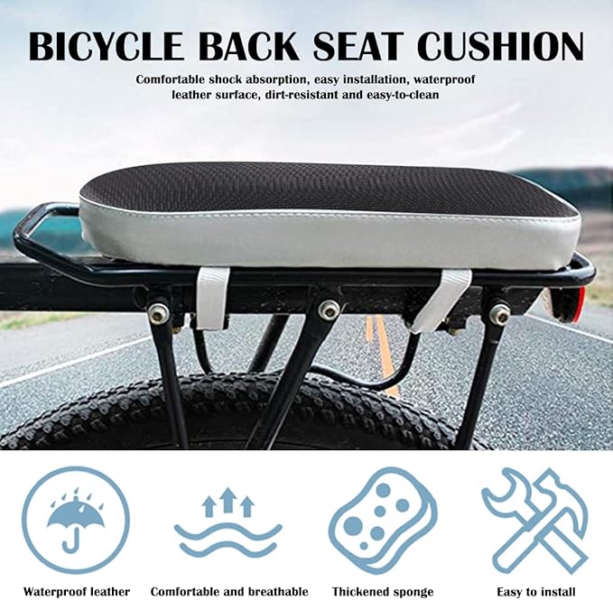 Bicycle Rear Seat Cushion Universal Rear Seat with Buckle Soft and Lengthened and Thickened Rear Seat for Kids