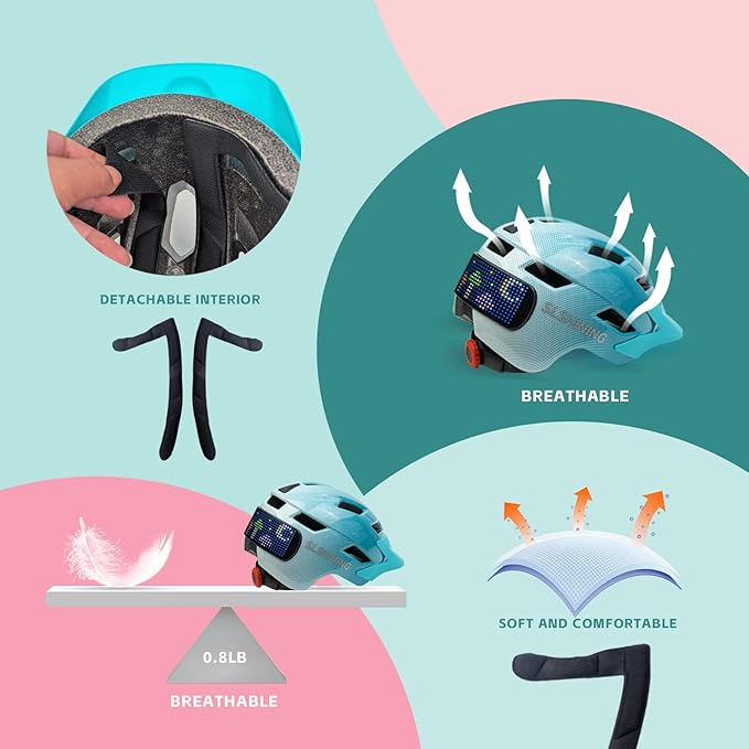 Kids Bike Helmet for Boys Girls: Helmets for Children and Adolescents 5-14 Years Old，64-Pattern LED Light Adjustable Kid Helmet Multi-Sport Protection