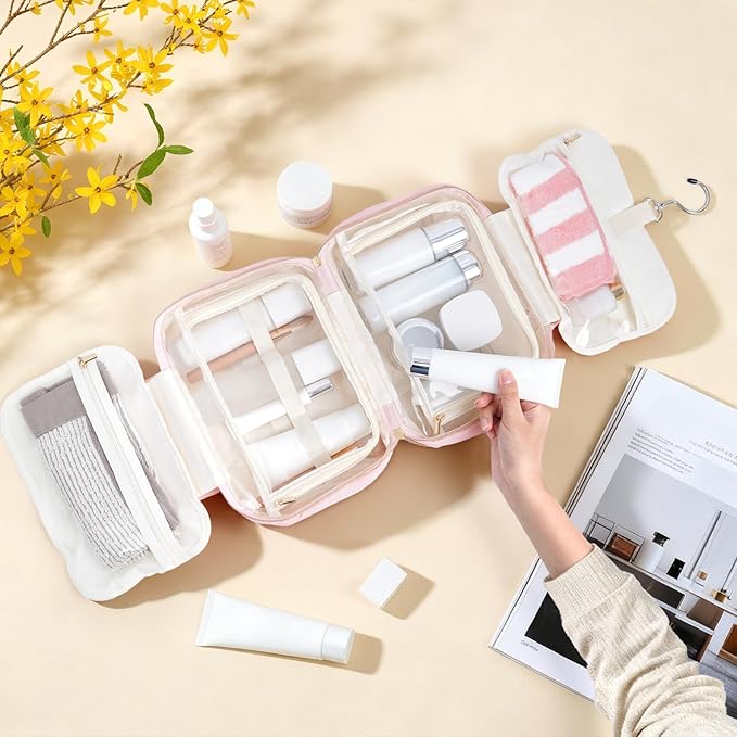 YOOLIFE Initial Toiletry Bag Travel Makeup Bag for Women - Hanging Toiletry Bag, Personalized Birthday Gifts for Women, Vacation Airplane Essentials Purple - I