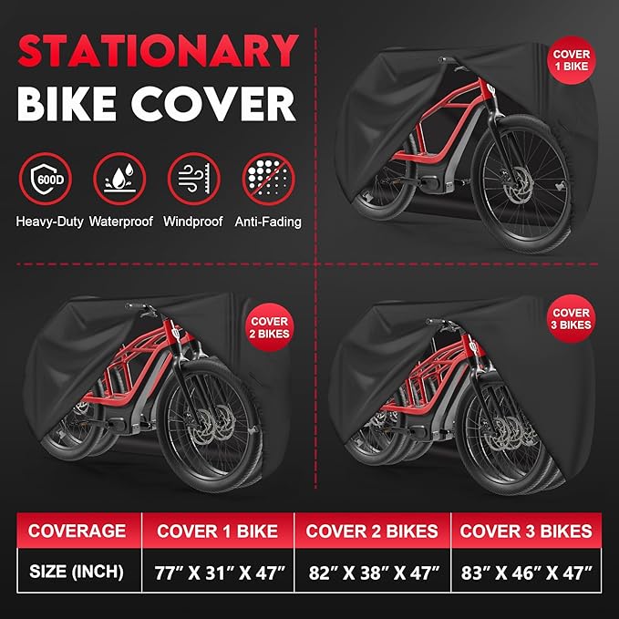 Bike Covers for 3 Bikes - 600D Waterproof & Heavy Duty, Large Bicycle Cover for eBike, Mountain, Road, Hybrid, Beach Cruiser, Scooter