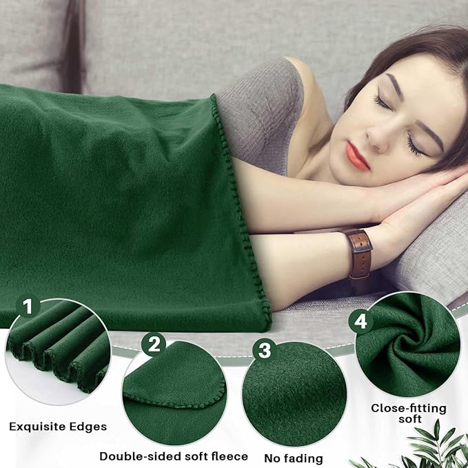 Newwiee 70 Pcs Fleece Throw Blankets Bulk Outdoor Wedding Guest Gifts Soft Lightweight Sleepover Lap Blankets Pet Home Sofa Couch Office Donation Homeless, 50 x 60 Inch (Green)