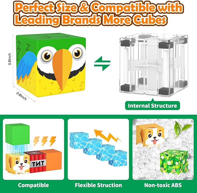 100PCS Magnetic Blocks with Forest Animals, Magnetic Building Blocks Magnet Cube Toys Stacking, Build Forest World Set, STEM Montessori Sensory Toys for Kids Boys Girls Age 3 4 5 6 7 8 9 10 Gifts