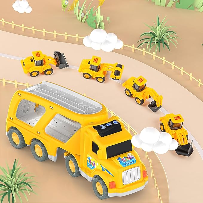 Veslier Construction Truck Toys for Boys Girls Age 3 4 5 6 Years Old，Carrier Transport Trucks for Kids 3-4 3-5 Year Old，Christmas Birthday Gift Toddler Toys.