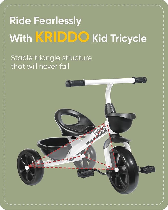 KRIDDO Kids Tricycles for 2-4 Year Olds, Toddler Trike Gift for 24 Months to 4 Years, White