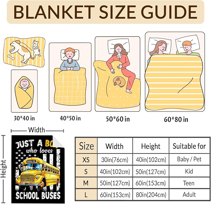 School Bus Blanket for Boys - 60x80 Inches Cute Throw Blanket Gifts for Kids Truck Lovers - Just a Boys Who Loves School Buses Blankets for Sofa Couch Bed Travel