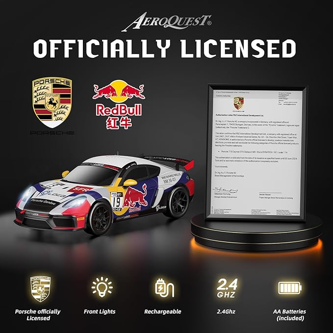 Porsche Remote Control Car, Officially Licensed Porsche 718 Cayman GT4 Toy Car 1:14 Red Bull Porsche RC Car Birthday Gift for Boys,Girls,Teens and Adults