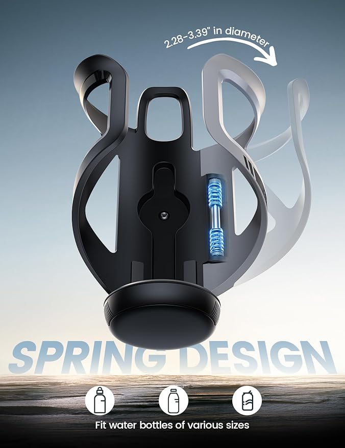 Lamicall Bike Water Bottle Holder - [Tracker Storage] [Adjustable Spring Design] Bike Cup Holder, Bicycle Drink Cage, Cycling Bike Water Bottle Cage with Screws Tool, for 2.28-3.39" Diameter Bottles