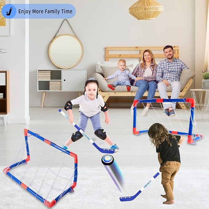 3-in-1 Hover Hockey Soccer Ball Set Kids Toys, Rechargeable Air Soccer and Floating Battery Hockey with LED Lights and Foam Bumper, 2 Goals for Boys and Girls Ages 4 5 6 7 8-12 for Indoor/Outdoor Play