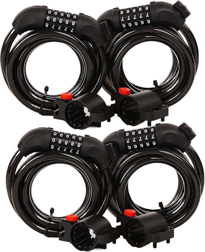 SEPOX® 4Pcs Pack 6FT Extra Long Cable Combination Bike Locks, 5 Digits Retractable Security Lock, 12mm Heavy Duty Anti Theft Anti Rust Cable for Bicycle, Scooter, Gate, Outdoor Equipment, Weatherproof