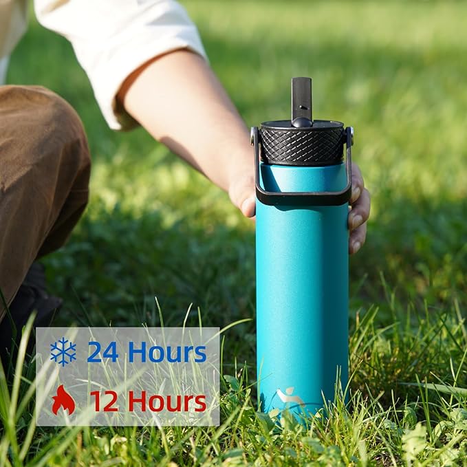20oz Insulated Stainless Steel Water Bottle with Straw and 3 Lids, BPA-Free Sports Water Bottle,travel water bottle,Cherry Blossom