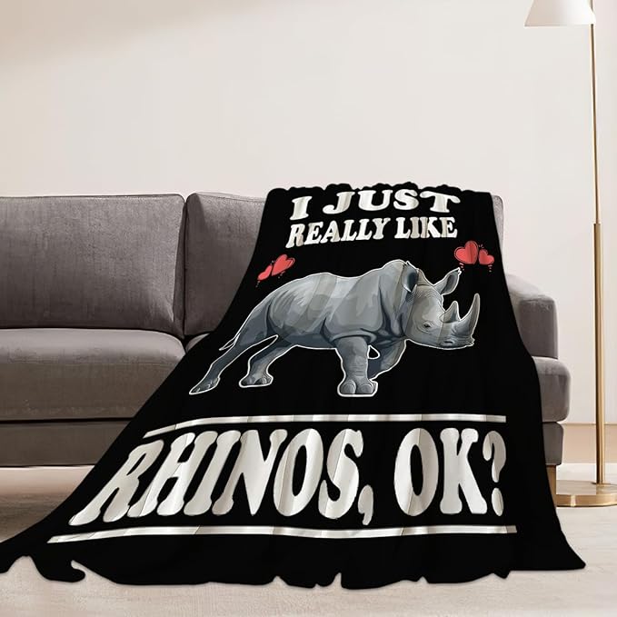 Rhino Blanket I Just Really Like Rhinos Throw Blankets Gifts for Girls Boys Kids Lover Soft Cozy Fleece Plush for Couch Sofa Bed 40"x50"