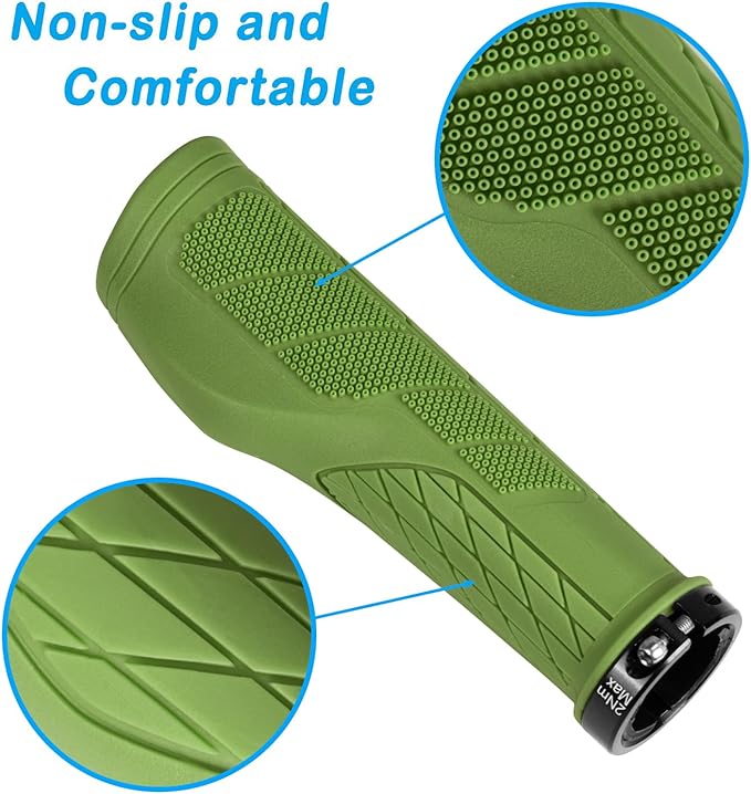 SOLODRIVE Ergonomic Design Mountain Bike Grips, Comfortable Bicycle Handlebar Grips, Single Lock-on and Non-Slip MTB Handle, Fit MTB, E-Bike, Hybrid, Scooter