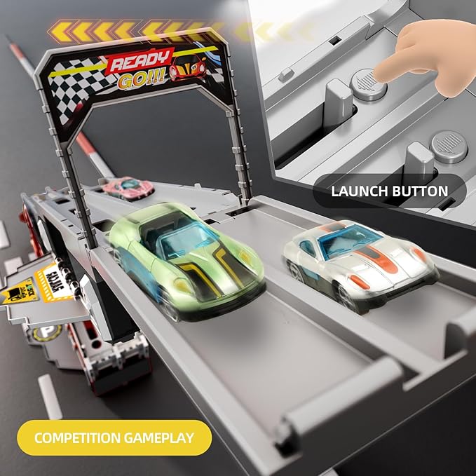 65-Inch Race Car Tracks and 20 Car Toys for Kids Boys Toddlers, Boy Toddler Toys Trucks for 3 4 5 6 7 8 Years Old Kids with Lights Sounds, Truck Toys Gift for 3 4 5 6 7 8 Years Old Boys Girls