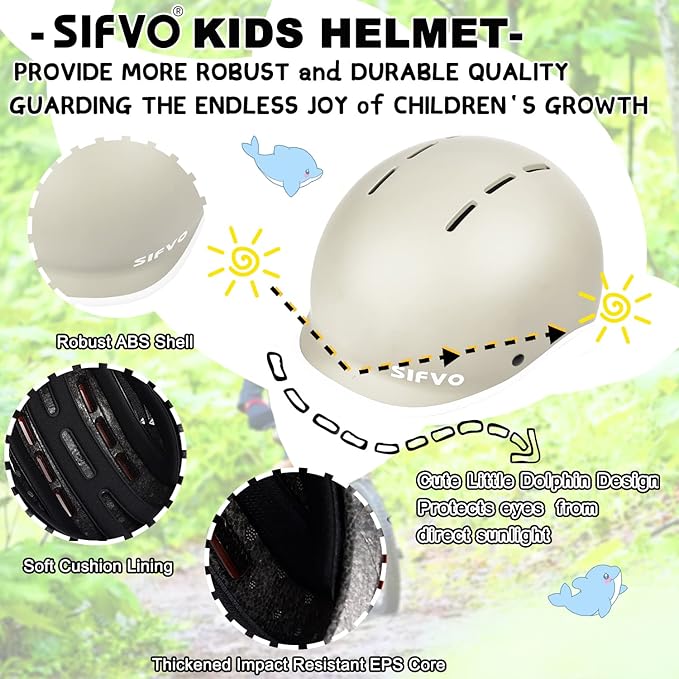 Kids Helmet, SIFVO Kids Bike Helmet Skateboard Helmet Scooter Helmet All-Round Protection Boys Girls Bike Helmet Kids to Youth Extended Visor Adjustable & Durable 51-55cm