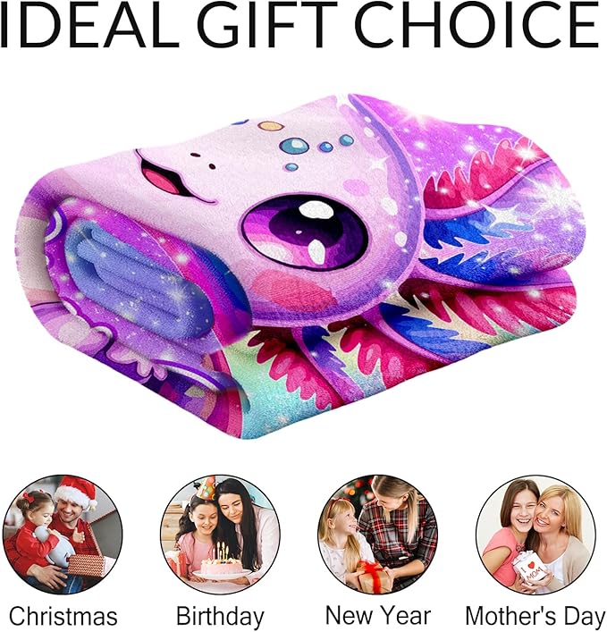 Personalized Axolotl Blanket for Girls - Soft Fuzzy Plush Throws Gift - Pink Cute Throw Blanket Gifts for Sofa, Couch