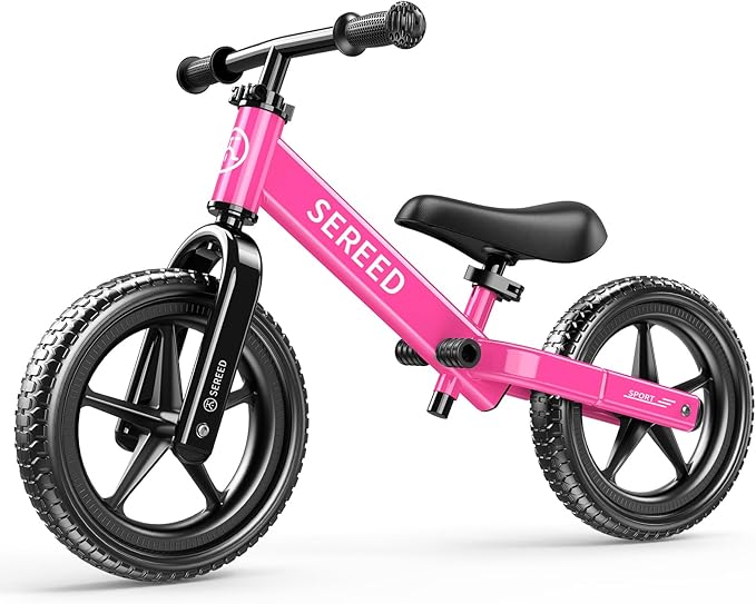 SEREED Toddler Balance Bike 2 Year Old, No Pedal Kids Toy Bike for 2-5 Years Old, Tool-Free Adjustment, Gift for 2-3 Boys Girls, Customize Plate with 3pcs Stickers (Rose Pink)