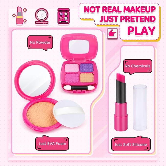 INNOCHEER Little Girls Purse, Kids Toy Purse with Pretend Makeup, Play Purse for Little Girls, Pretend Play Toddler Purse, Birthday Christmas Princess Gifts Toys for Girls 3 4 5 6 7 8 Year Old