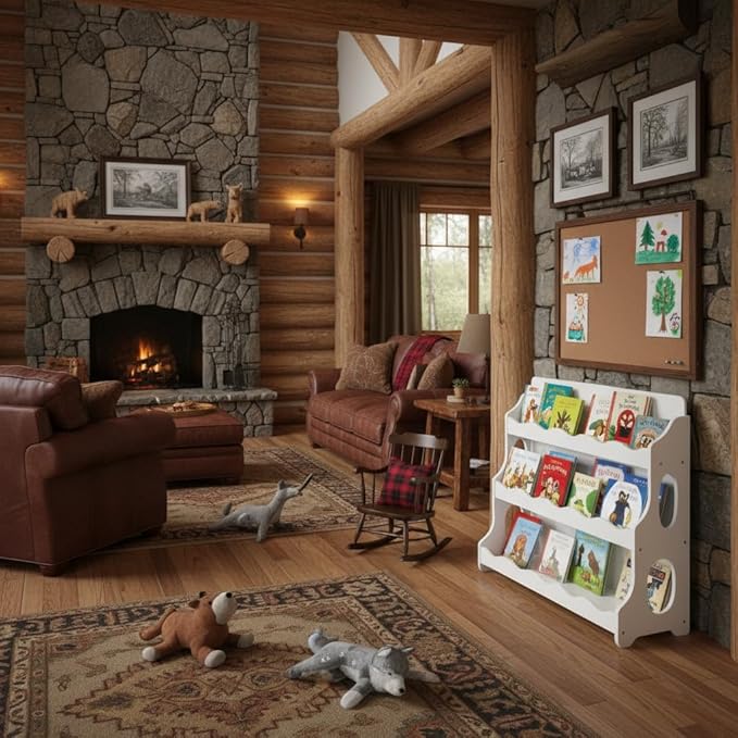 Kids Bookshelf Wooden Montessori Book Shelf Dutch Design 3Tier Scalloped,SnowfallWhite Gift