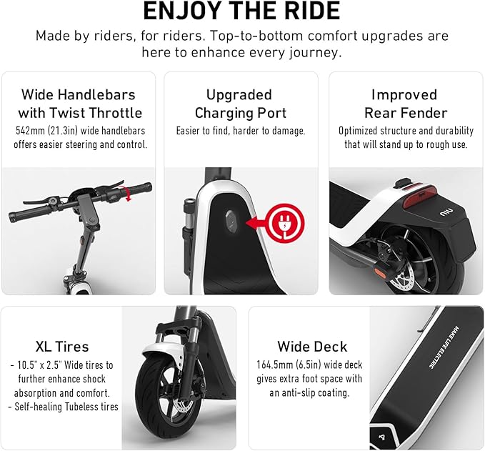 NIU K100P/K200F/K300P Electric Scooter Adults - E Scooter with Suspension, 600-900W Peak Power, 18-34 Miles Max Range, Top Speed 17.4-20MPH, Commuting E-Scooter, Folding Handlebars(Only K200F)
