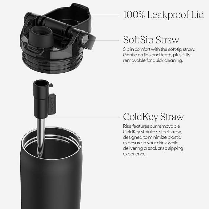 BrüMate Rise 25oz Water Bottle with Covered Silicone Straw | 100% Leakproof Insulated Water Bottle | Cup Holder Friendly Base | 25oz (Dark Aura)