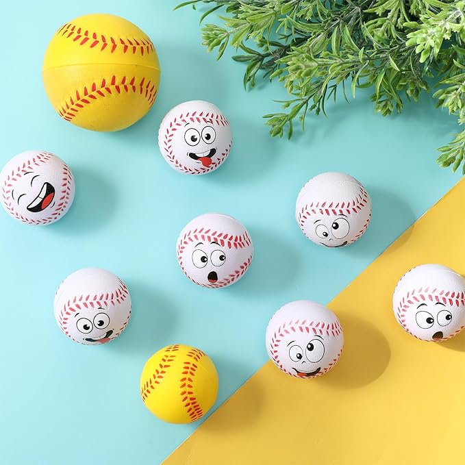 24 Pcs Mini Face Baseball Stress Balls for Boys Girls Fidget Toys Bulk Foam Balls for Stress and Anxiety Relief Balls for Party Favors Birthday Gift Decoration