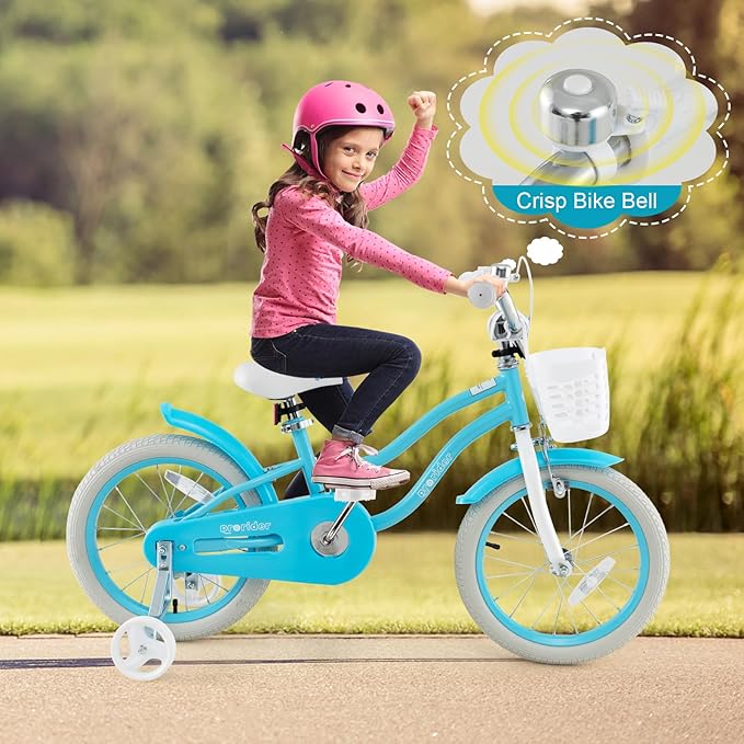BABY JOY Kids Bike, 12 14 16 18 20 Inch Boys Girls Bike w/Adjustable Seat, Removable Basket, Handbrake & Coaster Brake, Training Wheels or Kickstand, Kids Bicycle with Multi-Color