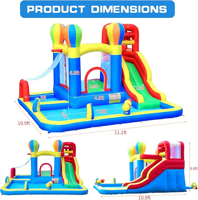 Baralir Inflatable Bounce House with Water Slide – Backyard Inflatable Water Park with 4 Sprinklers, 2 Splash Pools, Fits 5 Kids, Perfect for Summer Fun & Cooling Down