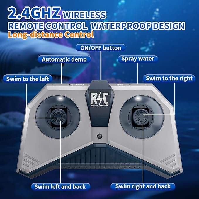 2.4Ghz Remote Control Shark Toys for Kids 3 4 5 6 7 Years Old, 1:18 Scale High Simulation Shark for Pool, Bath Toys for Toddlers, Electronic RC Sea Animal, Outdoor Water Gifts