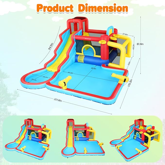 AKEYDIY Inflatable Water Slide Bounce House 13 in 1 Waterfall Waves Mega Water Slides Park |Large Water Bounce House,Splash &Blast Bouncer,Ball Toss,Soccer Gate,Water Inflatables for Kids Backyard