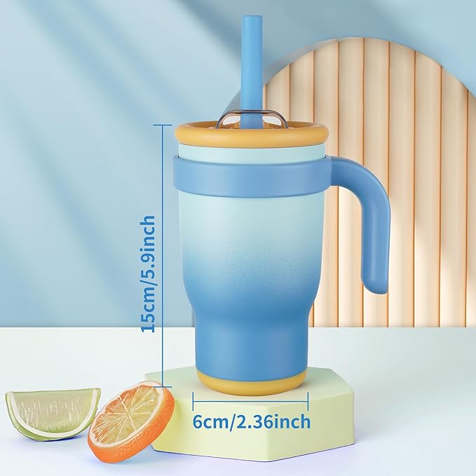 14oz Toddler Sippy Cup Vacuum Insulated Stainless Steel Kids Cup with Handle, Spill-Proof Straw, Leak-Proof Travel Cup for Home or On-the-Go