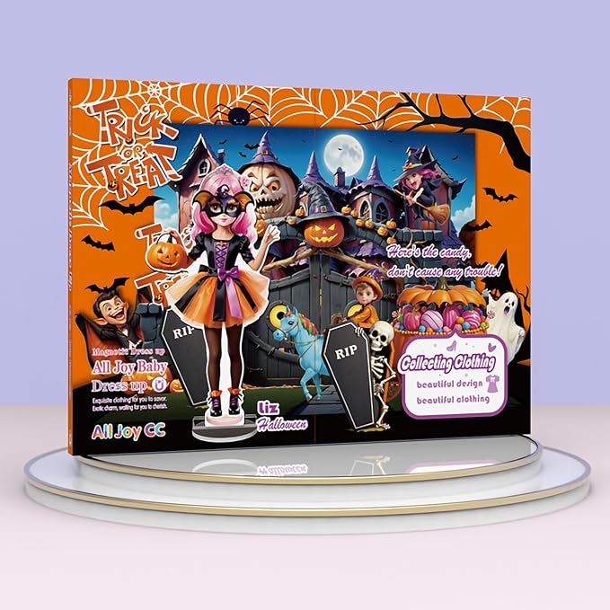 Halloween Magnetic Dress Up Dolls for Kids, Spooky Witch & Pumpkin Fairy Costume Dress Up Set with 3D Haunted House Scene, Travel Activity Toy Gift for Toddler Girls & Boys Ages 3 4 5 6 7
