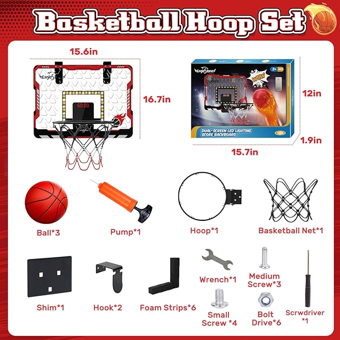 EagleStone Kids Indoor Basketball Hoop, 4 Balls Mini Basketball Toy for Toddlers