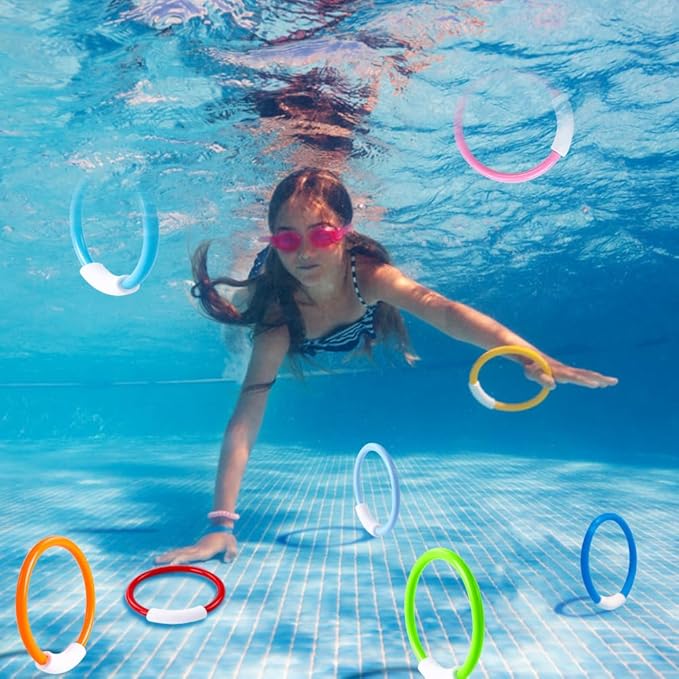 8PCS Pool Diving Swim Toys Colorful Underwater Training Sinking Throwing Dive Rings for Kids Summer Pool Swimming Party Favor Games