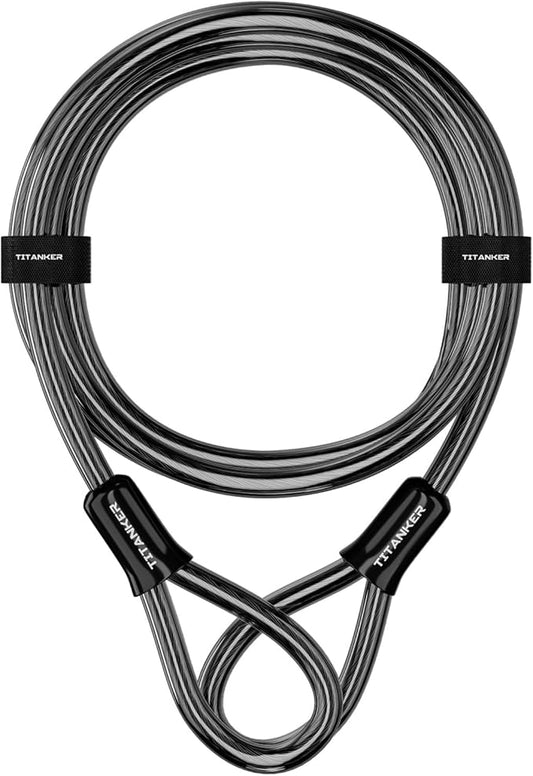 Titanker Bike Lock Cable,12mm Thick Security Cable with Loops Heavy Duty Steel Cable Vinyl Coated Bike Cable Lock Security Chain (4ft, 7ft, 15ft, 30ft)