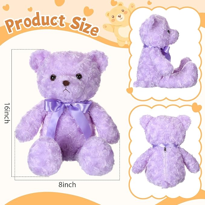 16 Inches Girl's First Bear Plush Stuffed Cute Bear Soft with Bow Plush Animal Toys for Girl Girlfriend Baby Shower Birthday Gifts Valentine Gifts(Purple)
