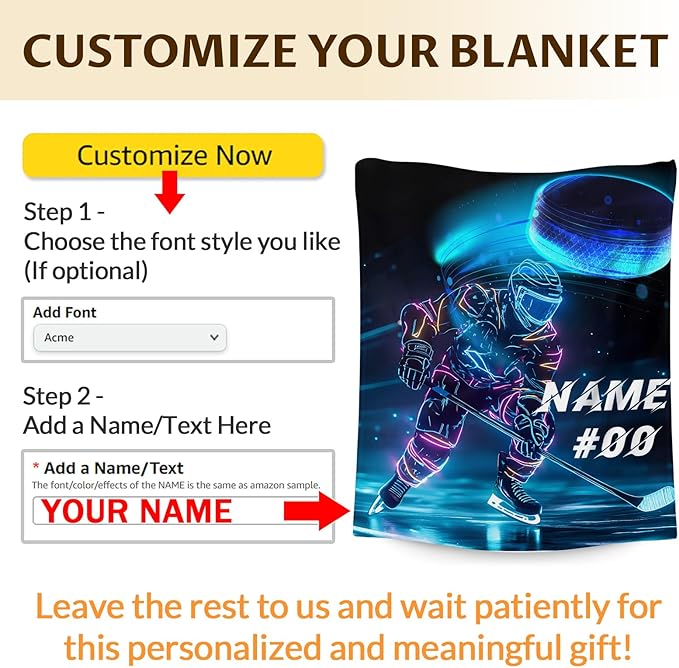 Personalized Ice Hockey Blanket, Hockey Gifts, Sports Blanket, Cool 80 x 60 Inches Throw Blanket Gift for Boys, Men, Ice Hockey Lovers, Soft Warm Fuzzy Throw Blanket for Bed, Living Room, Home Decor