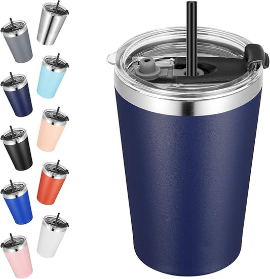 VEGOND 12oz Tumbler Stainless Steel Tumbler bulk Vacuum Insulated Double Wall Travel Tumbler with Lid and Straw Reusable Tumbler, Navy blue 1 Pack