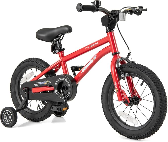 BABY JOY Outer Space Kids Bike, 14 16 18 Inch Sport Bicycle for 3-8 Years Old w/Adjustable Saddle, Training Wheels, Widened Tyre, Handbrake & Coaster Brake, 95% Pre-Assembled Girls Boys Bike