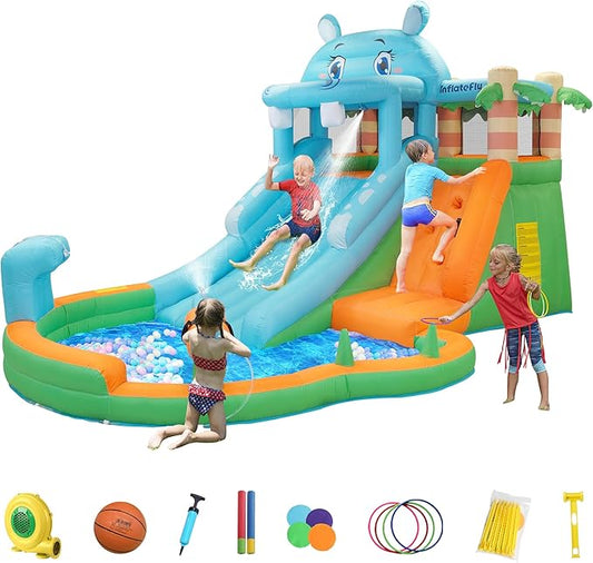 Inflatable Bounce House for Kids, Playhouse Castle with Blower, Water Slide Bounce House for Toddlers Wet and Dry