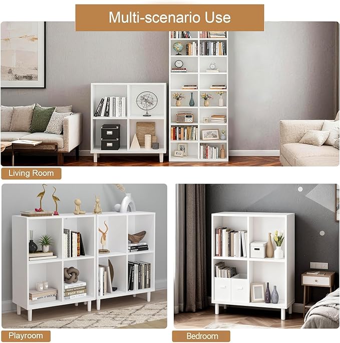 4 Cube Storage Organizer |Cubby Shelf | Small Book case |Small White Bookshelf| -Cubic Storage Cabinet（Storing Books,Toys & More Easy to Install）