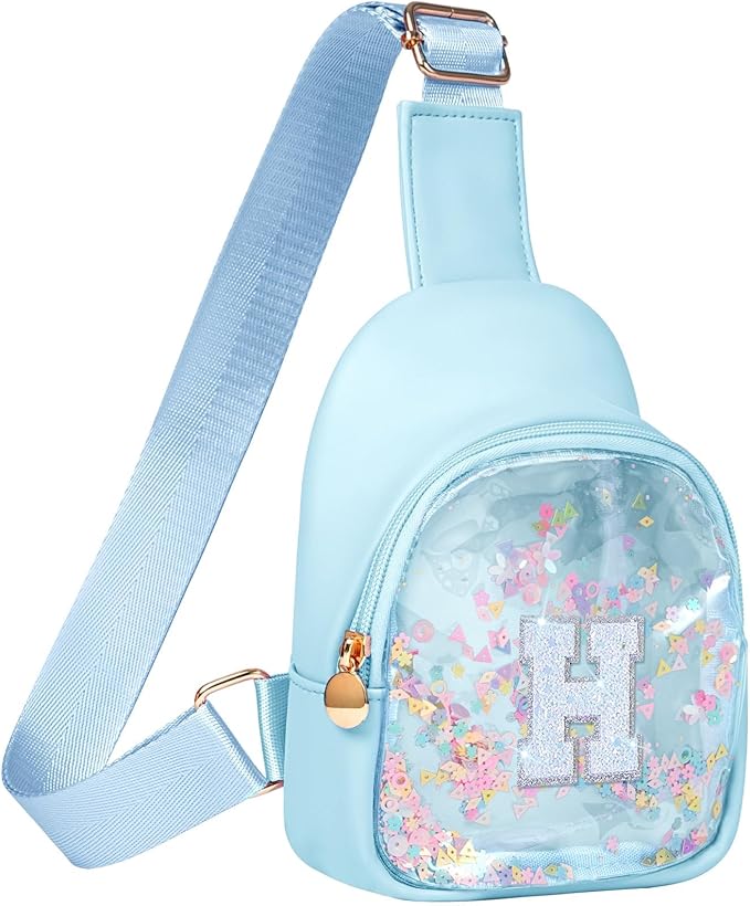 COSHAYSOO Personalized Christmas Birthday Gifts Burr Basket Stuffers for Girls Blue Purse Sling Bag Crossbody Girl Cute Funny Cool Mini Travel Fashion Accessories Monogrammed Initial Letter H