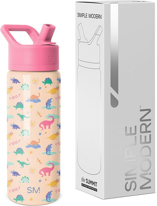 Simple Modern Kids Summit Water Bottle with Straw Lid | 18oz Stainless Steel Cup Insulated Tumbler for Toddlers, School | Dinosaura