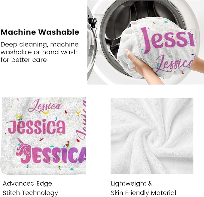 Custom Baby Girl Blanket with Name Personalized Cute Blanket Customized Soft Throw Blanket for Newborn Toddler Teens Baby Shower Birthday