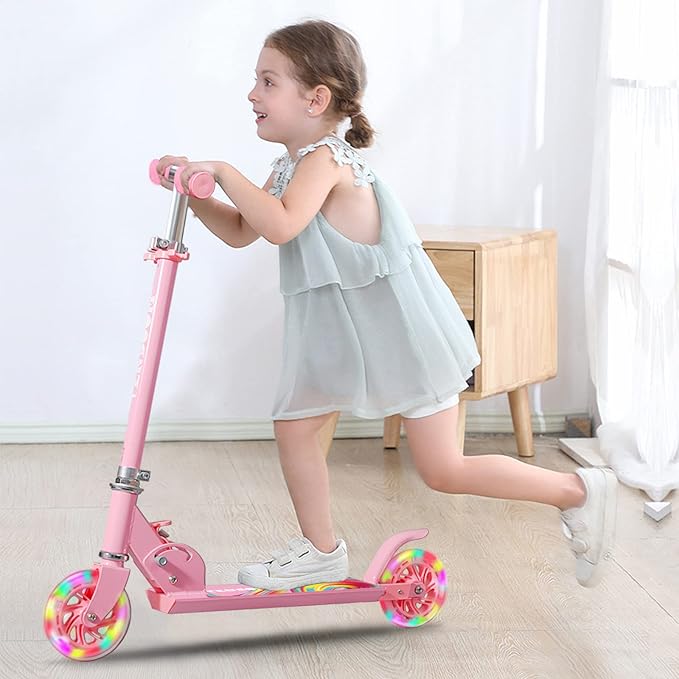 Scooter for Kids with Light up Wheels, 3 Adjustable Levels, Rear Brake