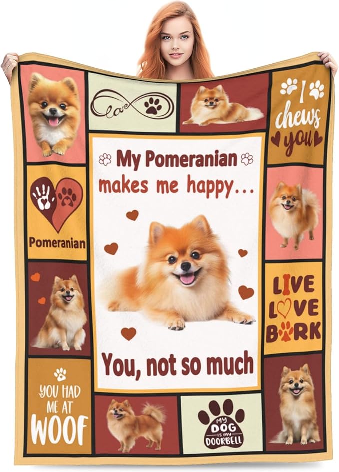 Pomeranian Gifts Blanket, Pomeranian Throw Blankets, Dog Mom Gift for Women Men Boys Girls Lover Adult Cozy Fleece Flannel Bedding Stuff Animal Plush for Couch Sofa Bed Decor 60"X50"